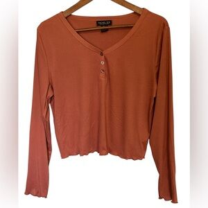 RACHEL ZOE WOMAN CUTE FITTED CROP TOP MAUVE/PINK L/S SIZE LARGE NWOT